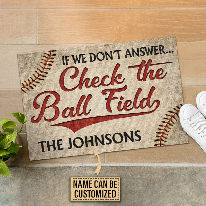 Personalized Baseball Check The Ball Field Customized Doormat
