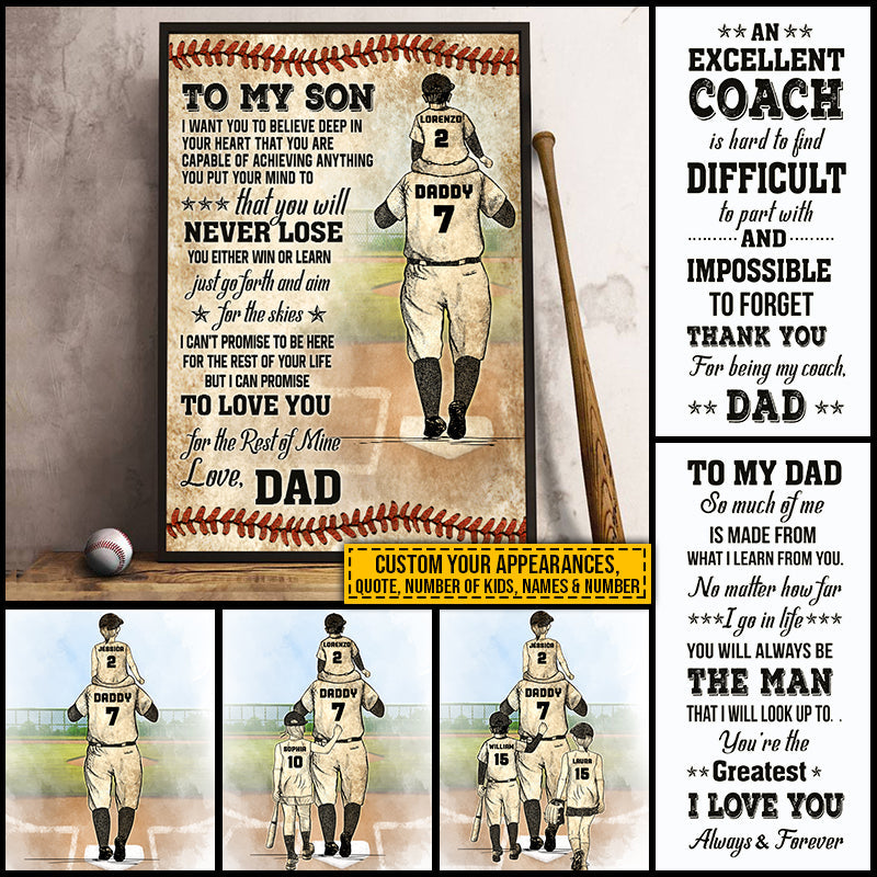 Affiche personnalisée de remerciement pour papa et enfant de baseball