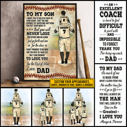 Affiche personnalisée de remerciement pour papa et enfant de baseball
