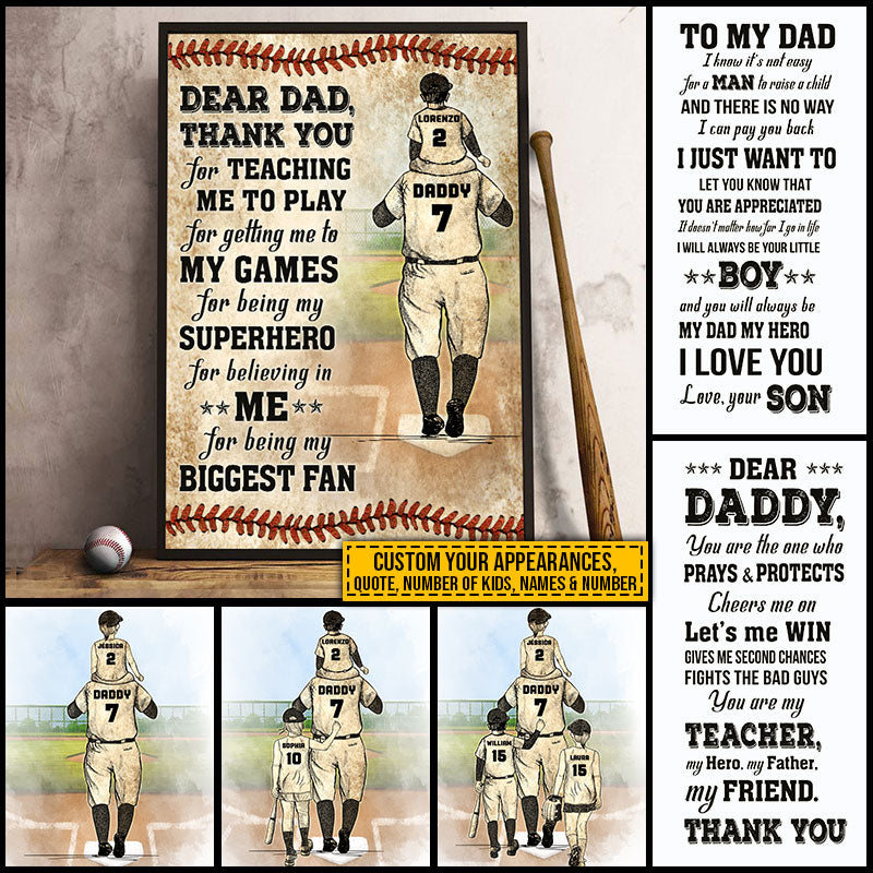 Affiche personnalisée de remerciement pour papa et enfant de baseball