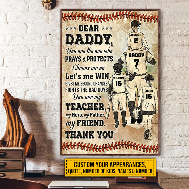 Affiche personnalisée de remerciement pour papa et enfant de baseball