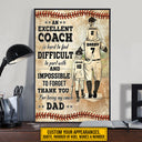 Personalized Baseball Dad And Child Thank You Dad Custom Quotes Custom Poster