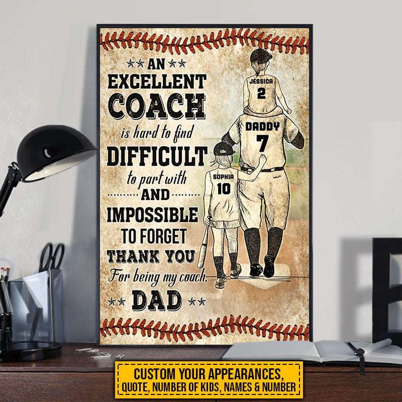 Affiche personnalisée de remerciement pour papa et enfant de baseball