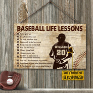 Panneau rectangulaire en bois personnalisé avec leçons de vie de lanceur de baseball