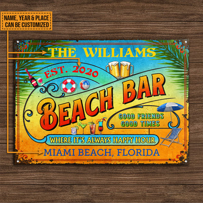 Personalized Beach Bar Always Happy Hour Custom Classic Metal Signs