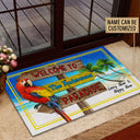Personalized Beach Parrot Welcome To Paradise Custom Doormat