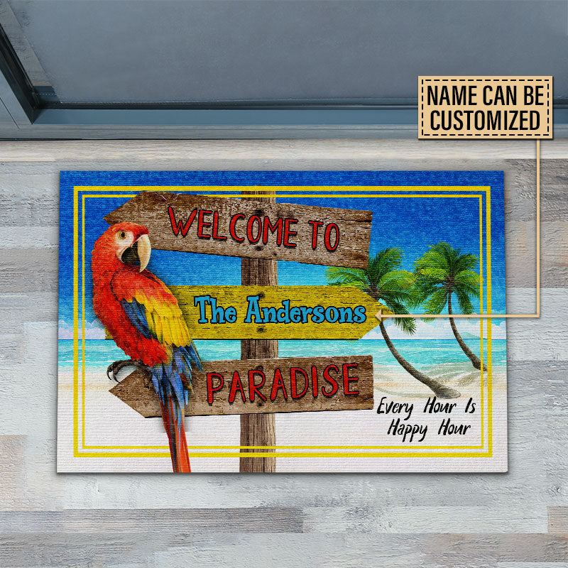 Personalized Beach Parrot Welcome To Paradise Custom Doormat