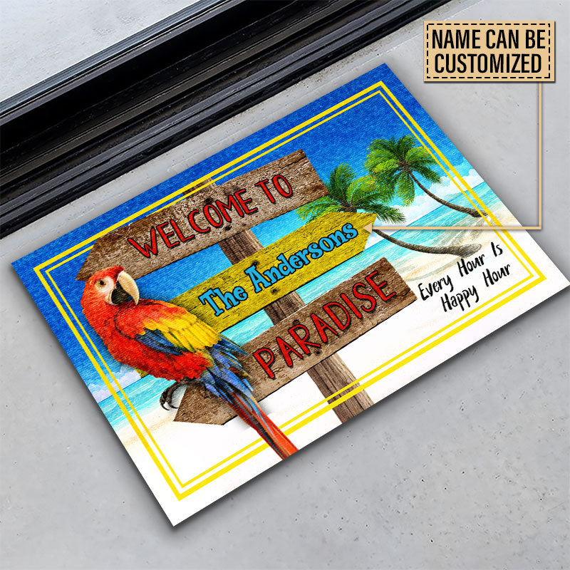Personalized Beach Parrot Welcome To Paradise Custom Doormat