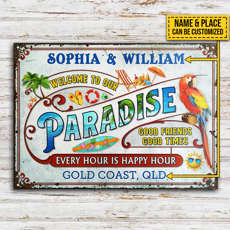 Personalized Beach Surfing Our Paradise Customized Classic Metal Signs