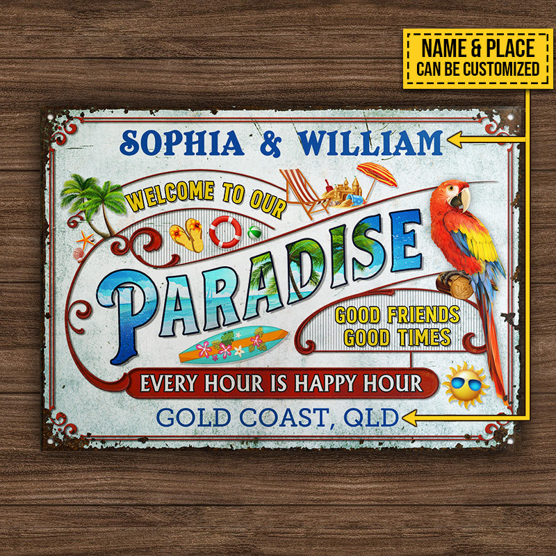 Personalized Beach Surfing Our Paradise Customized Classic Metal Signs