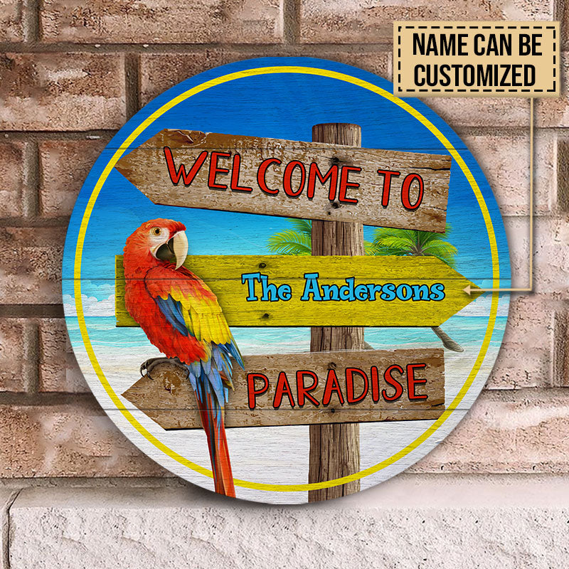 Personalized Beach Welcome To Paradise Customized Wood Circle Sign