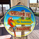 Personalized Beach Welcome To Paradise Customized Wood Circle Sign