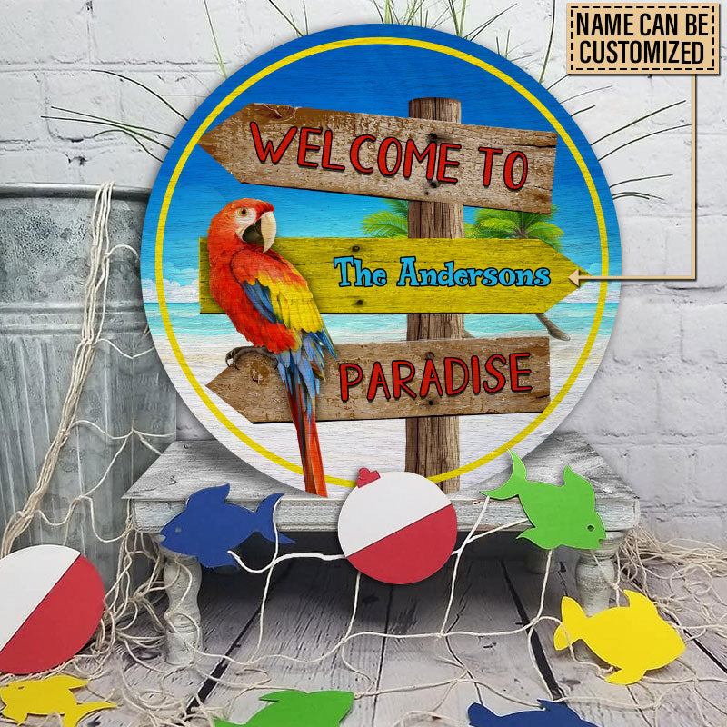 Personalized Beach Welcome To Paradise Customized Wood Circle Sign