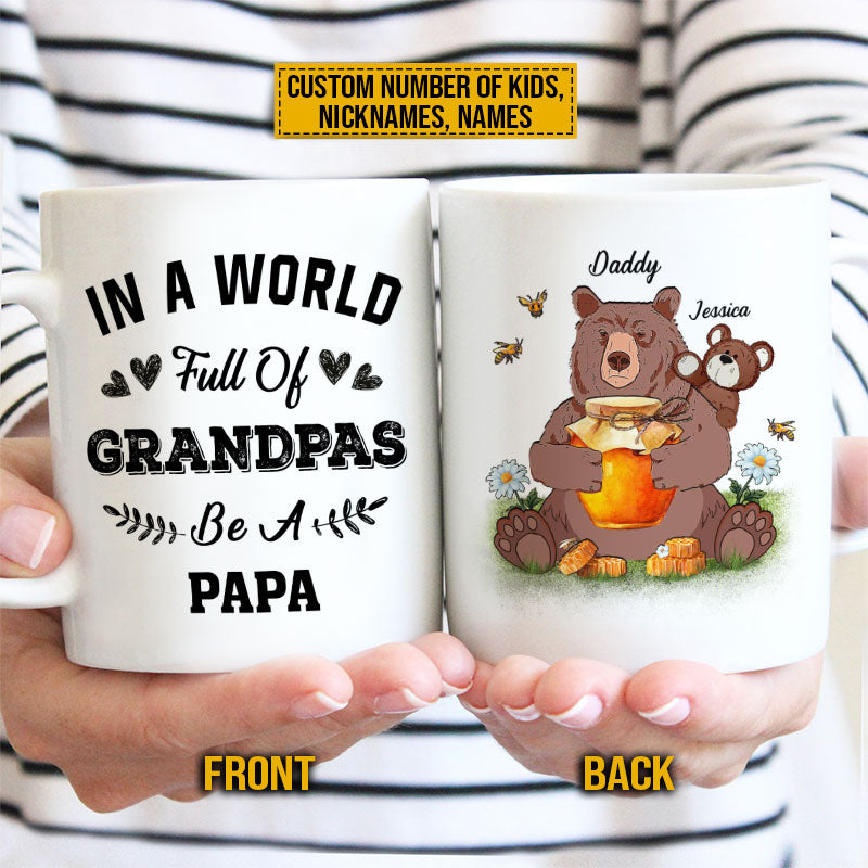 Personalized Bear Papa Dad And Child In A World Custom Mug