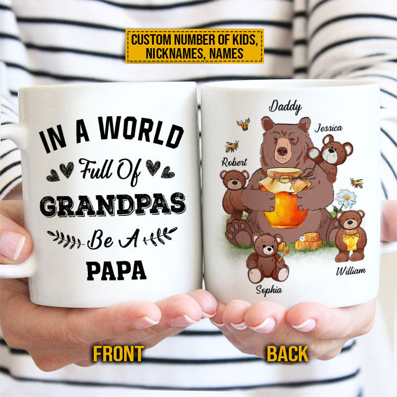 Personalized Bear Papa Dad And Child In A World Custom Mug