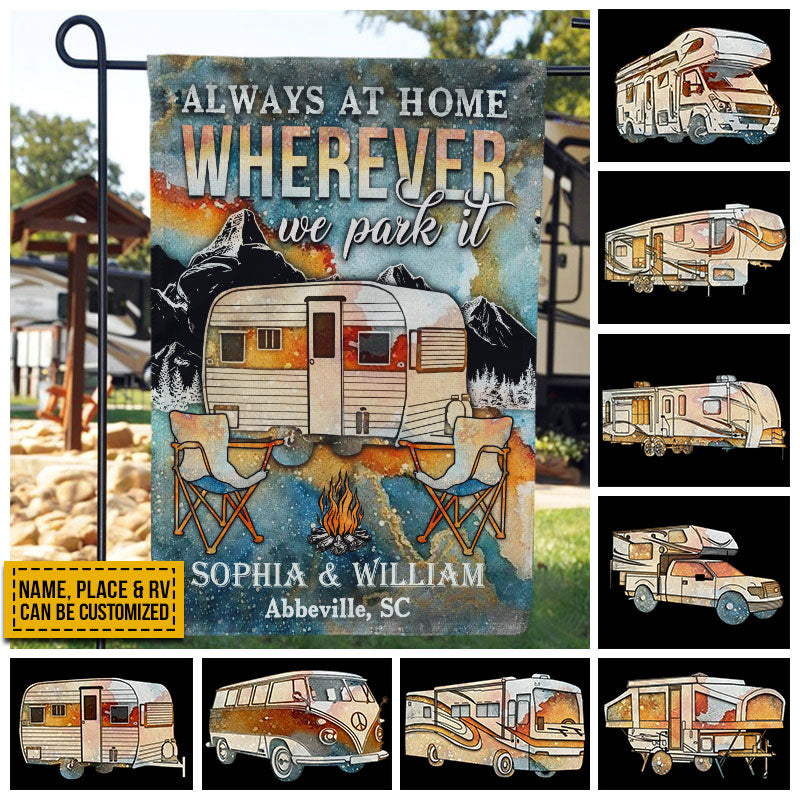 Drapeau personnalisé pour camping-car, toujours à la maison