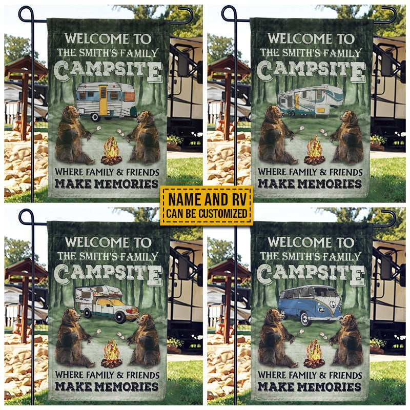 Personalized Camping Bear Welcome To Our Campsite Custom RV Customized Flag