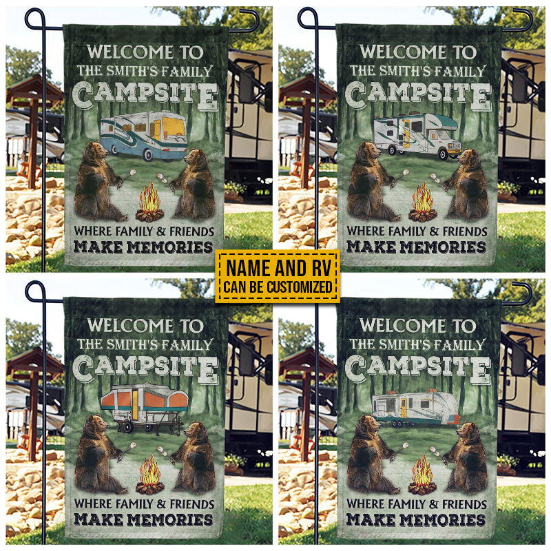 Personalized Camping Bear Welcome To Our Campsite Custom RV Customized Flag