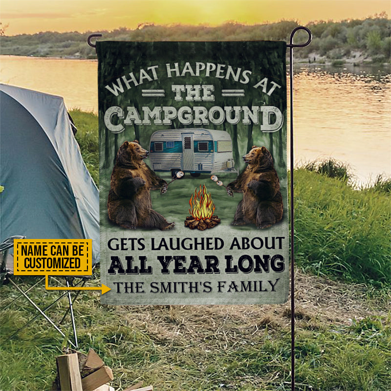 Personalized Camping Bear What Happens At The Campground Customized Flag