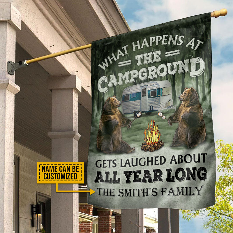 Personalized Camping Bear What Happens At The Campground Customized Flag