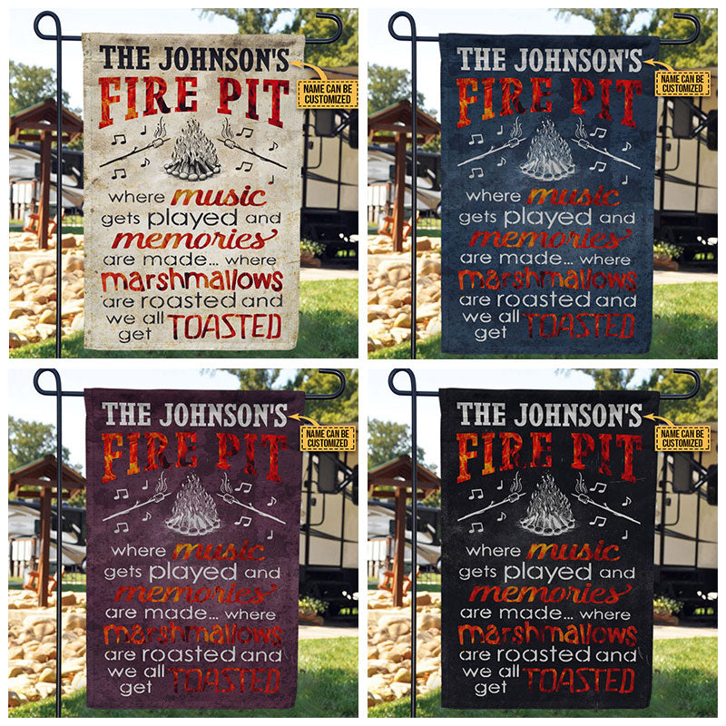 Personalized Camping Firepit Get Toasted Black Customized Flag