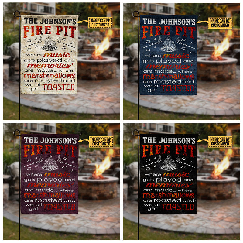 Personalized Camping Firepit Get Toasted Black Customized Flag