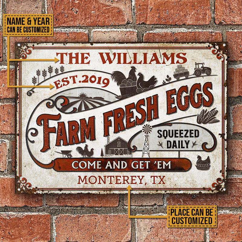 Personalized Chicken Farm Fresh Eggs Come And Get Customized Classic Metal Signs