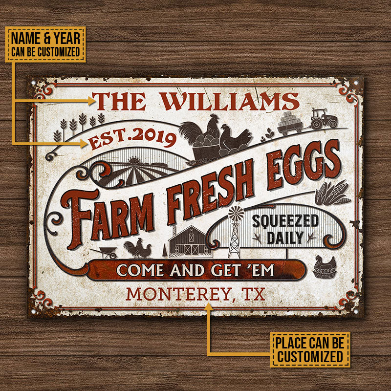 Personalized Chicken Farm Fresh Eggs Come And Get Customized Classic Metal Signs