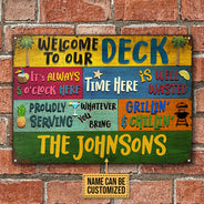 Personalized Deck Welcome Grillin And Chillin Custom Classic Metal Signs