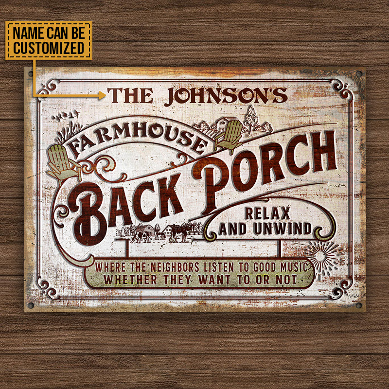 Personalized Farmhouse Back Porch Customized Classic Metal Signs