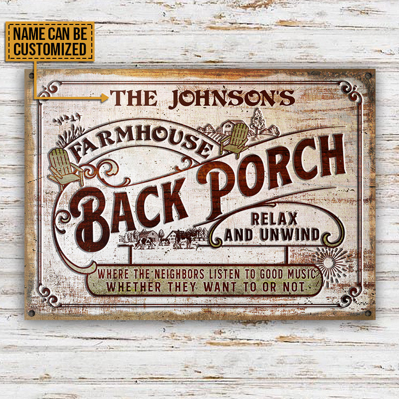 Personalized Farmhouse Back Porch Customized Classic Metal Signs