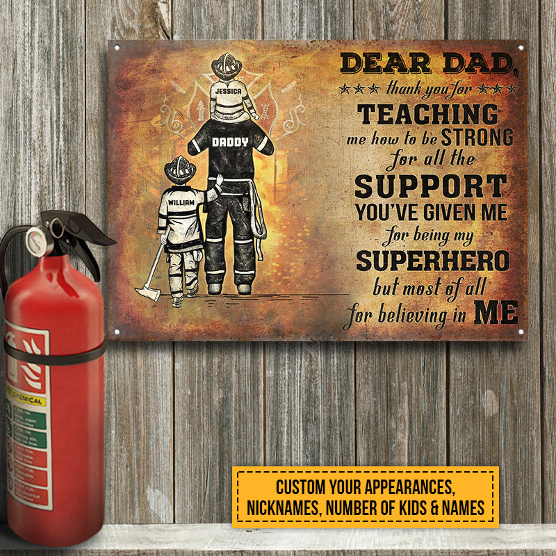 Personalized Firefighter Dad And Child Thank You Custom Classic Metal Signs