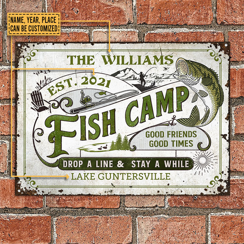 Personalized Fishing Camp Drop A Line Custom Classic Metal Signs