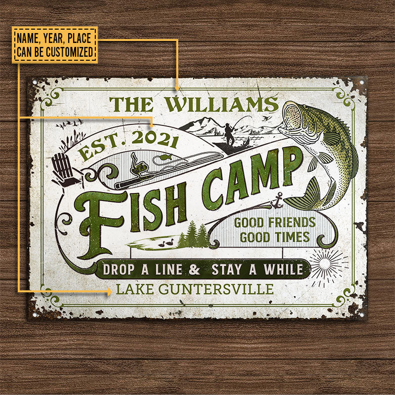 Personalized Fishing Camp Drop A Line Custom Classic Metal Signs