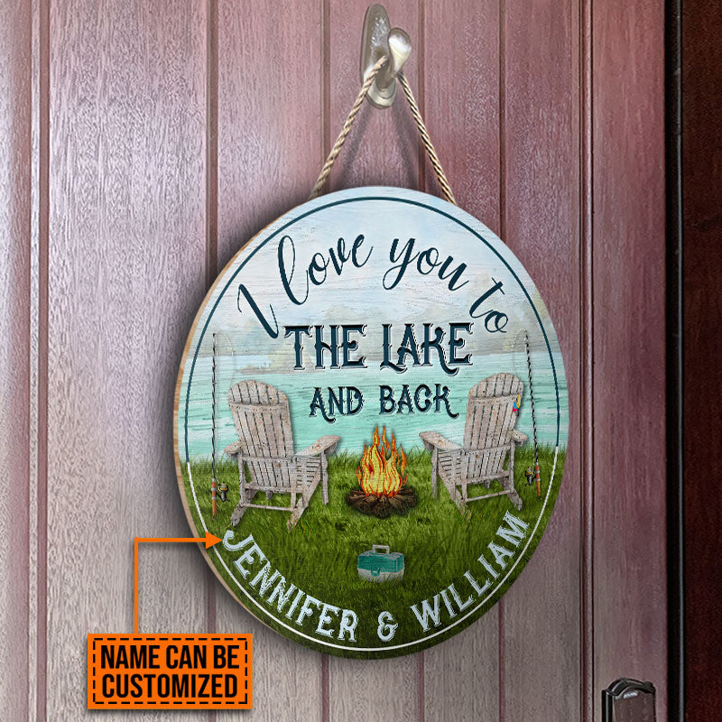 Panneau de pêche personnalisé en bois avec inscription « Je t'aime jusqu'au lac »