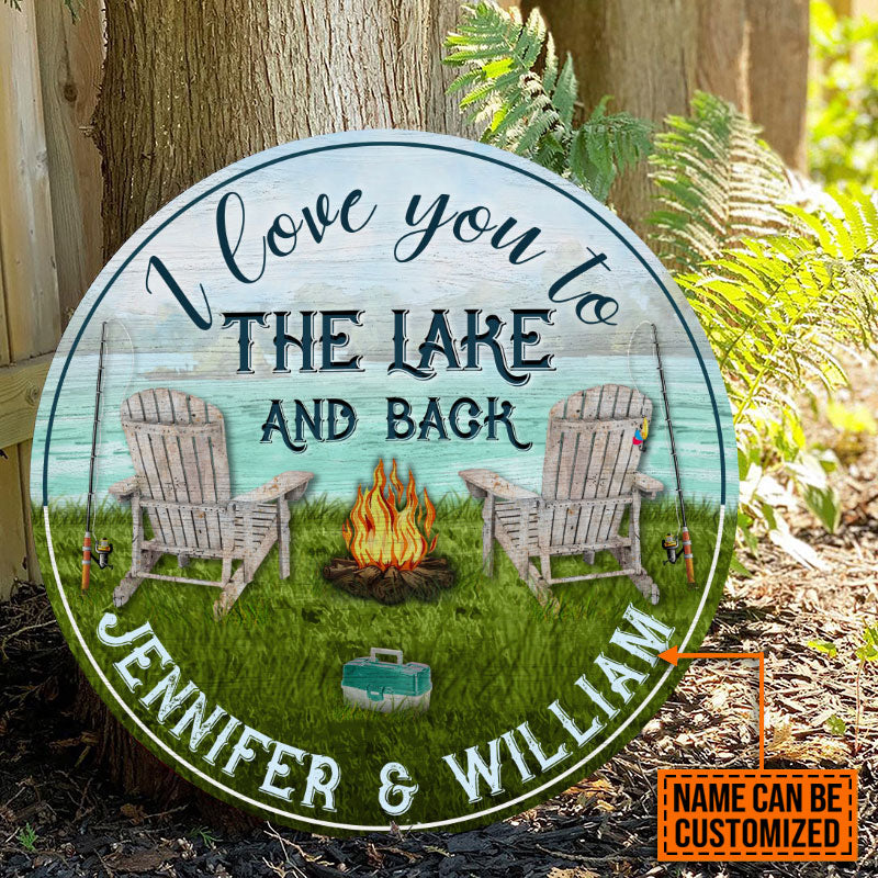 Panneau de pêche personnalisé en bois avec inscription « Je t'aime jusqu'au lac »