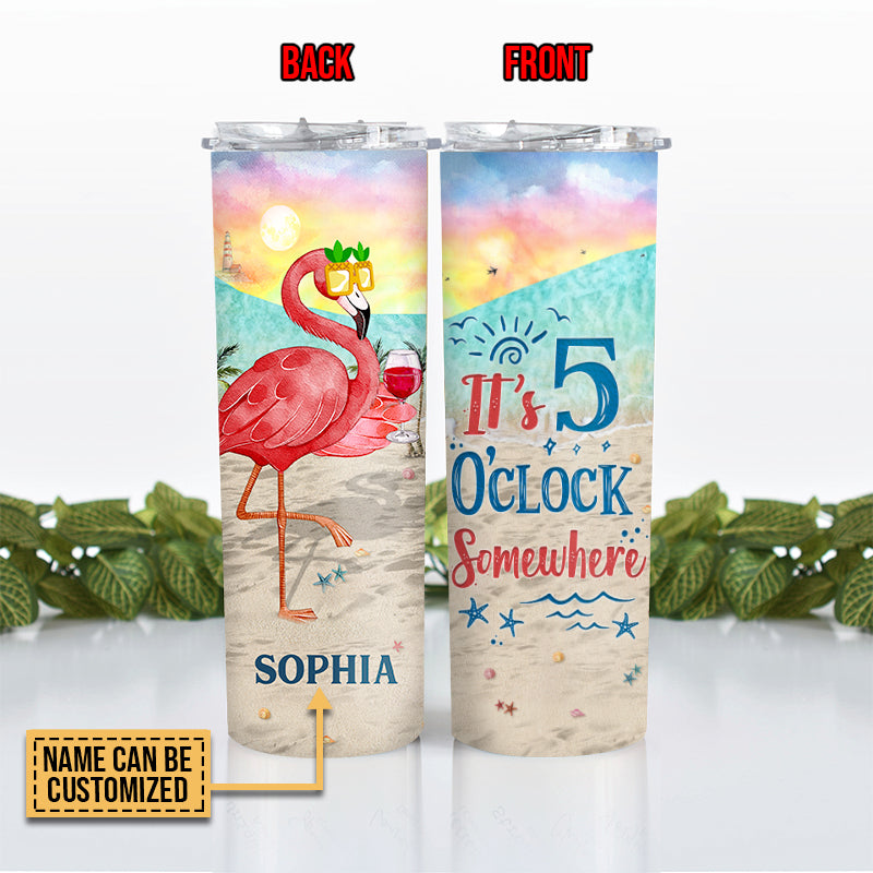 Personalized Flamingo 5 O'Clock Custom Skinny Tumbler