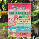 Personalized Flamingo Backyard Bar Happy Hour Custom Flag