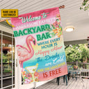 Personalized Flamingo Backyard Bar Happy Hour Custom Flag
