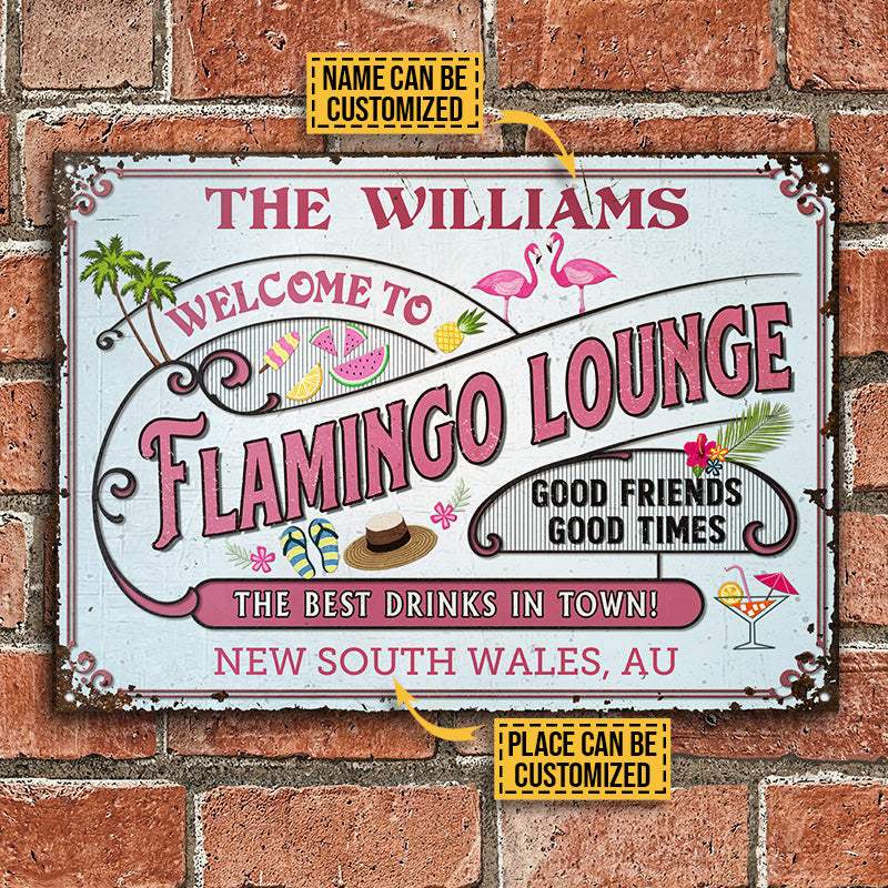 Personalized Flamingo Lounge Good Friends Customized Classic Metal Signs
