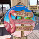 Personalized Flamingo Paradise Customized Wood Circle Sign