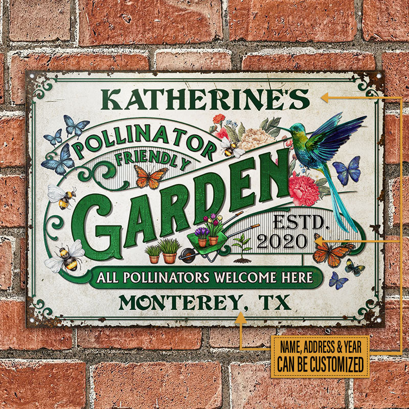 Personalized Garden Pollinator Friendly Welcome Custom Classic Metal Signs