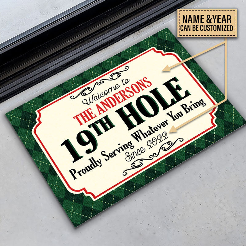 Personalized Golf Welcome 19th Hole Custom Doormat