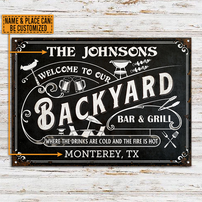 Personalized Grilling Backyard Bar Grill Black Custom Classic Metal Signs