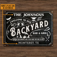 Personalized Grilling Backyard Bar Grill Black Custom Classic Metal Signs