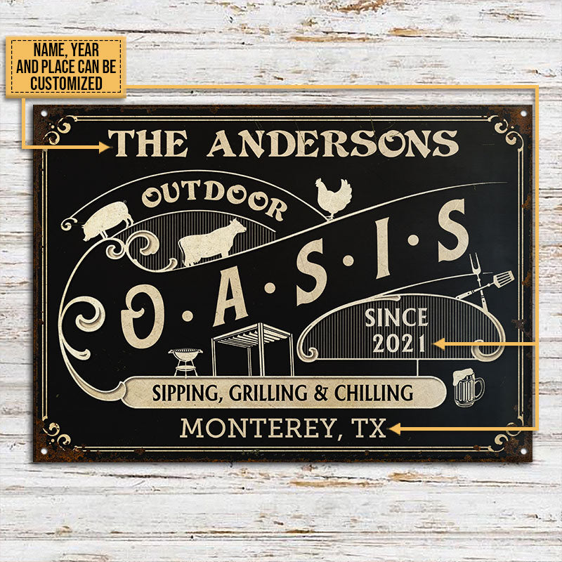 Personalized Grilling Outdoor Oasis Customized Classic Metal Signs