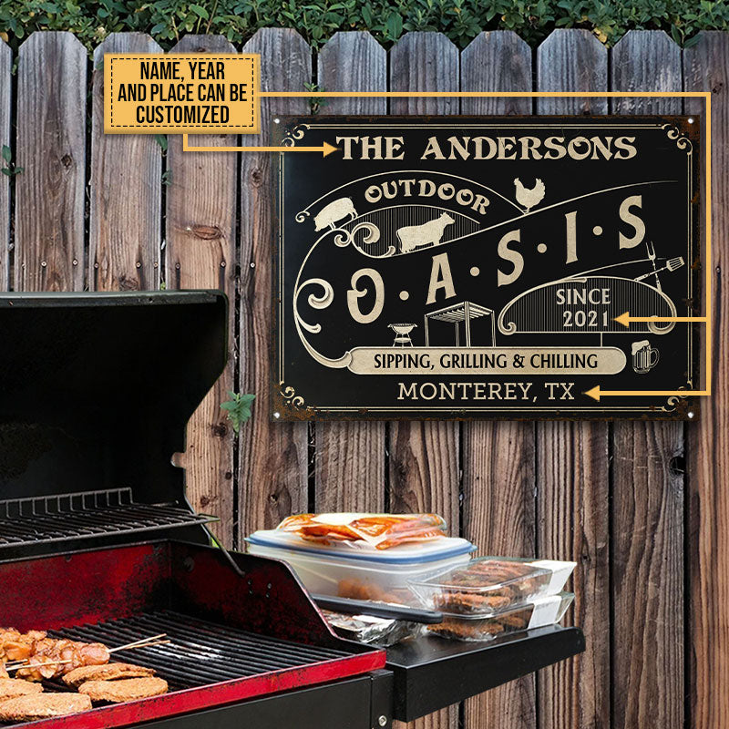 Personalized Grilling Outdoor Oasis Customized Classic Metal Signs