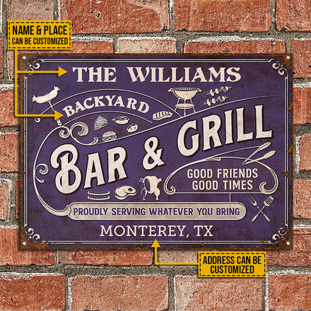 Personalized Grilling Proudly Serving Whatever You Bring Color Customized Classic Metal Signs