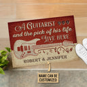 Personalized Guitar Red Old Couple Live Here Customized Doormat
