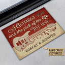 Personalized Guitar Red Old Couple Live Here Customized Doormat